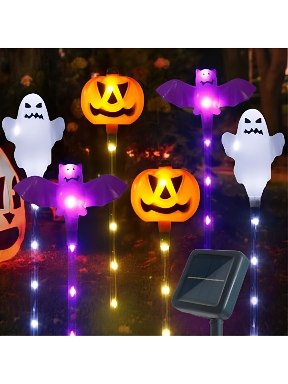 Halloween Decorations Outdoor Solar Pumpkin Bat Ghost Garden Stake Lights,